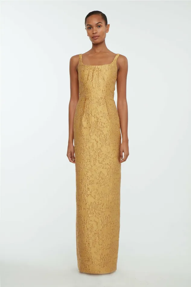 Emilia Wickstead Dresses Women Sharon Dress In Gold Wallpaper Jacquard