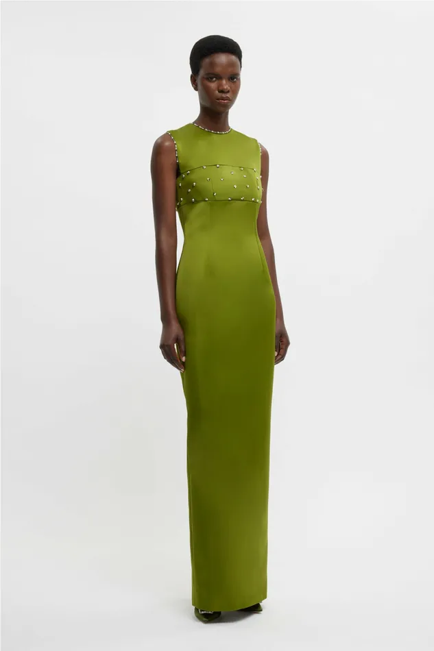 Emilia Wickstead Gowns Women Amadine Embellished Dress In Green Doppio Satin