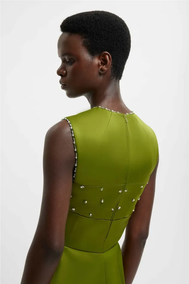 Emilia Wickstead Gowns Women Amadine Embellished Dress In Green Doppio Satin