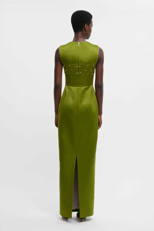 Emilia Wickstead Gowns Women Amadine Embellished Dress In Green Doppio Satin