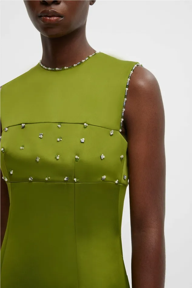 Emilia Wickstead Gowns Women Amadine Embellished Dress In Green Doppio Satin