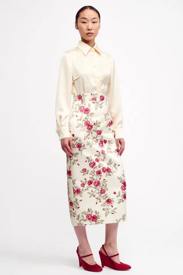 Emilia Wickstead Ravanne Ivory Crushed Satin Shirt Women Shirts and Tops