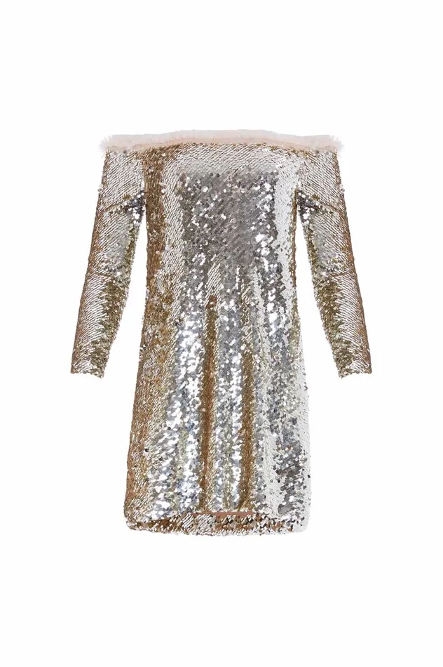 Evie OffShoulder Micro Mini Dress Silver Women Needle and Thread Dresses