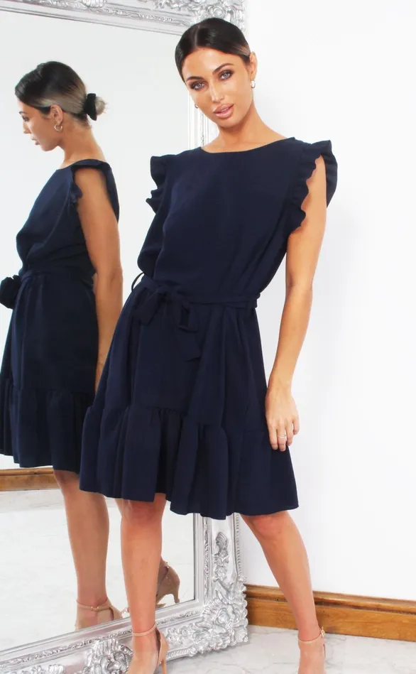 Fawn Navy Frill Shift Dress Women Missfiga Skater Dresses