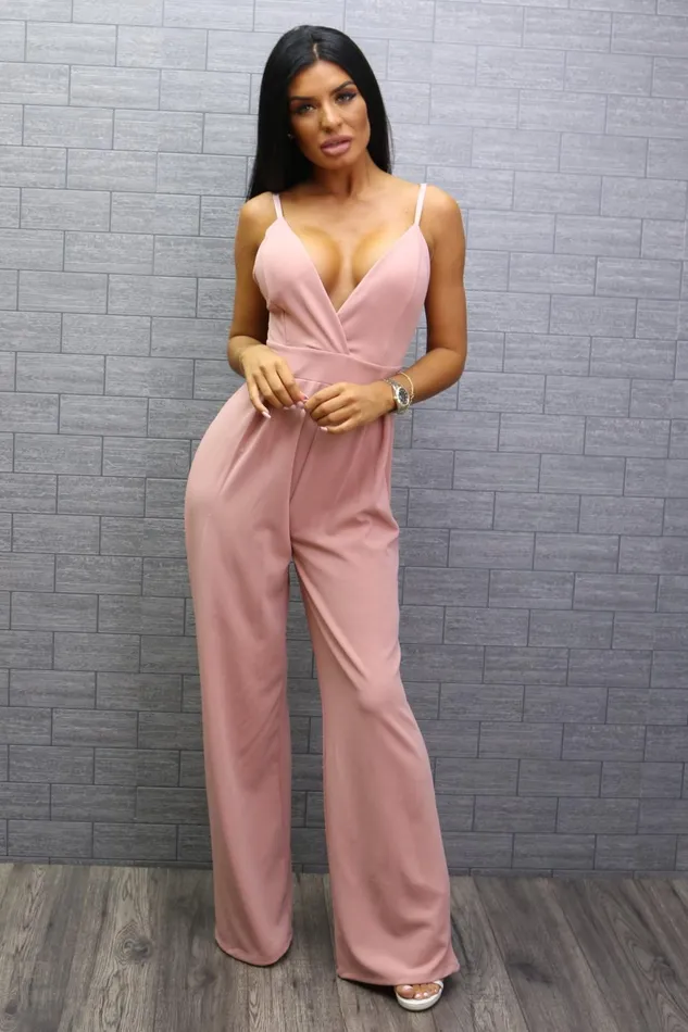 Flack Blush Wrap Strappy Knotted Back Jumpsuit Women Missfiga Jumpsuits