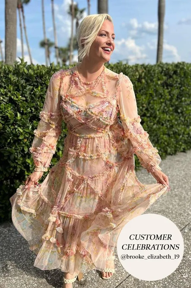 Floral Diamond Ruffle Gown Multi Women Needle and Thread Dresses