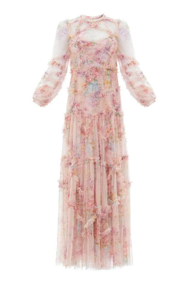 Floral Diamond Ruffle Gown Multi Women Needle and Thread Dresses