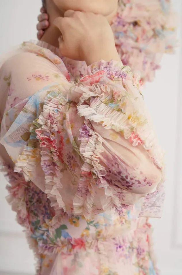 Floral Diamond Ruffle Gown Multi Women Needle and Thread Dresses