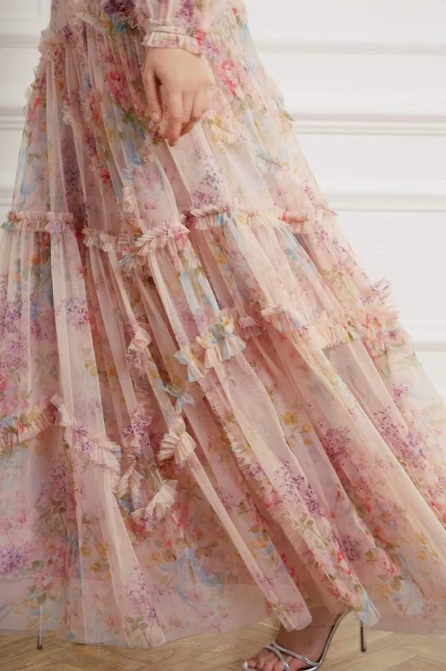 Floral Diamond Ruffle Gown Multi Women Needle and Thread Dresses
