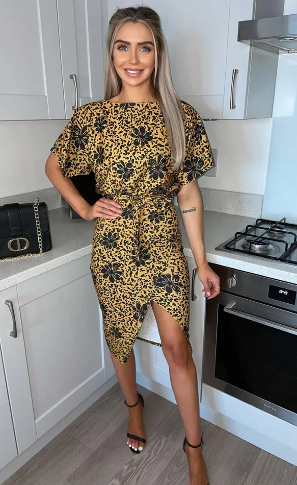 Floral Mustard Judith Batwing Wrap Dress Women Missfiga Wrap Dresses