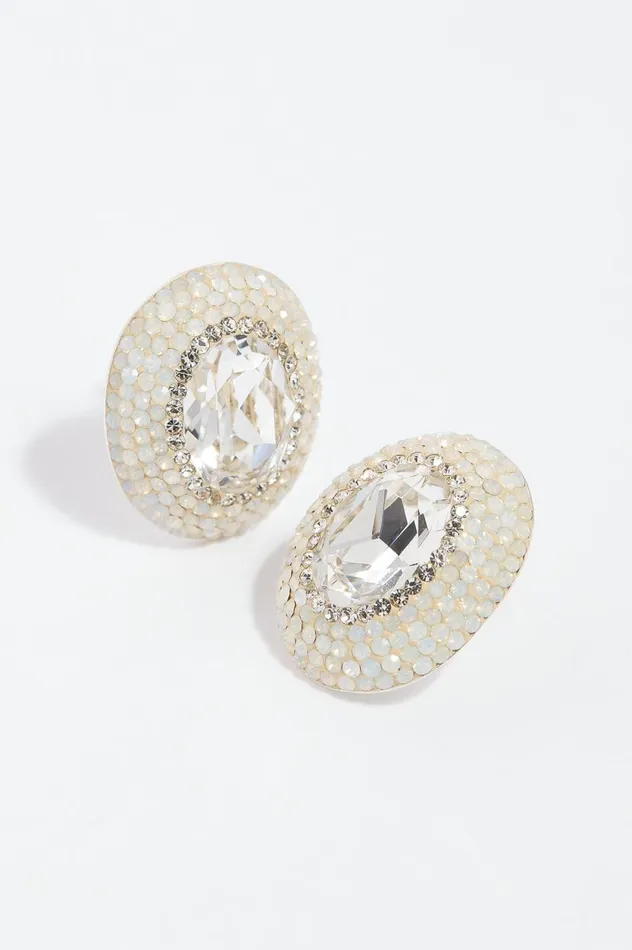Forever Crystal Stud Earrings Silver Women Needle and Thread Wedding Wardrobe