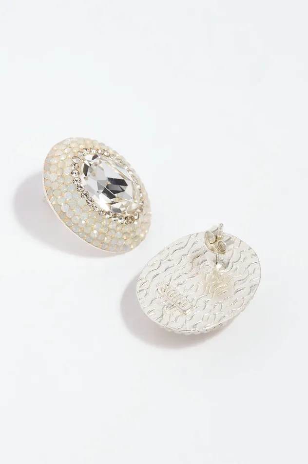 Forever Crystal Stud Earrings Silver Women Needle and Thread Wedding Wardrobe