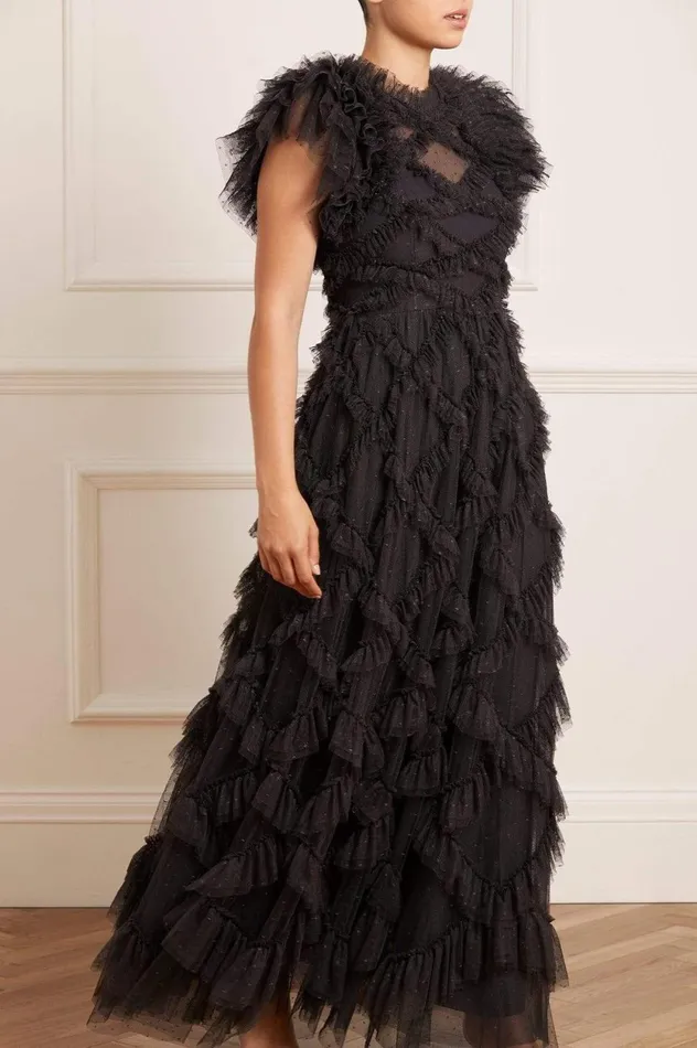 Genevieve Ruffle Gown Black Women Needle and Thread Dresses