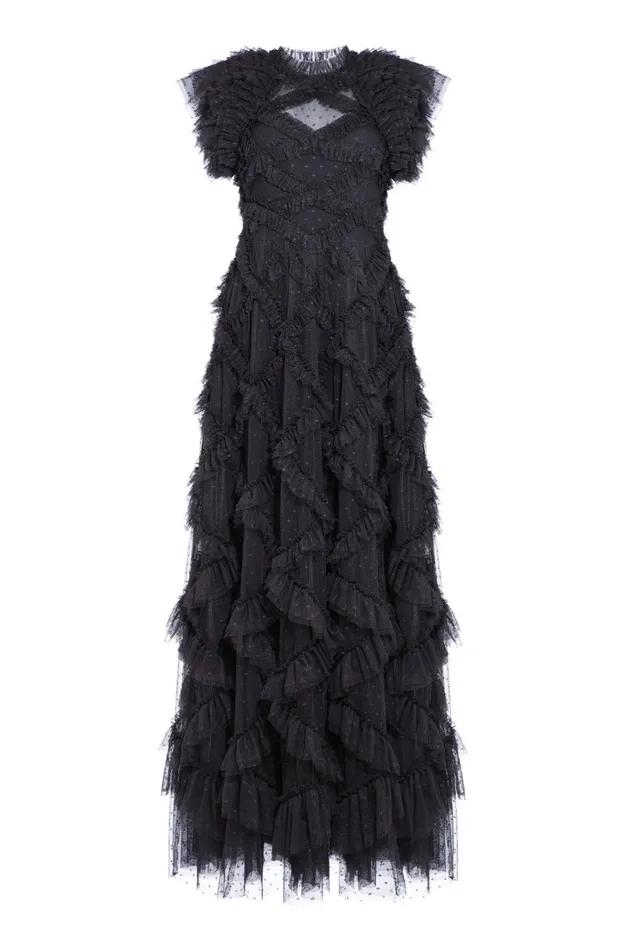 Genevieve Ruffle Gown Black Women Needle and Thread Dresses