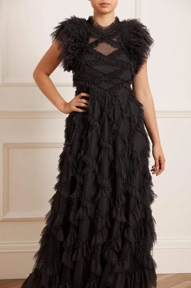 Genevieve Ruffle Gown Black Women Needle and Thread Dresses