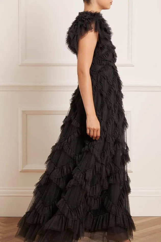 Genevieve Ruffle Gown Black Women Needle and Thread Dresses