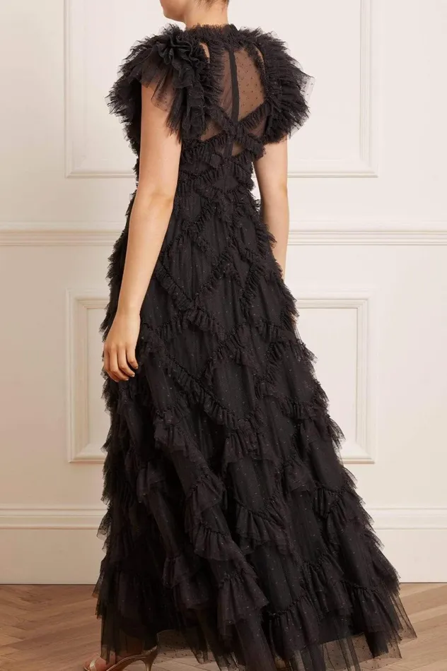 Genevieve Ruffle Gown Black Women Needle and Thread Dresses