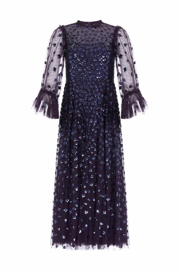 Glisten Long Sleeve Ankle Gown Blue Women Needle and Thread Dresses