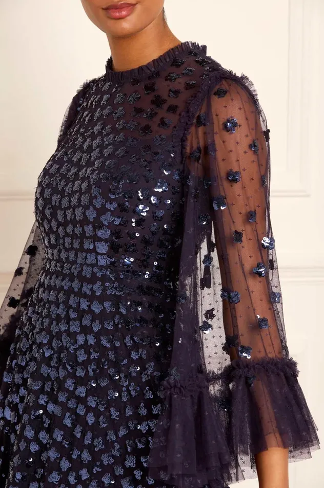 Glisten Long Sleeve Ankle Gown Blue Women Needle and Thread Dresses