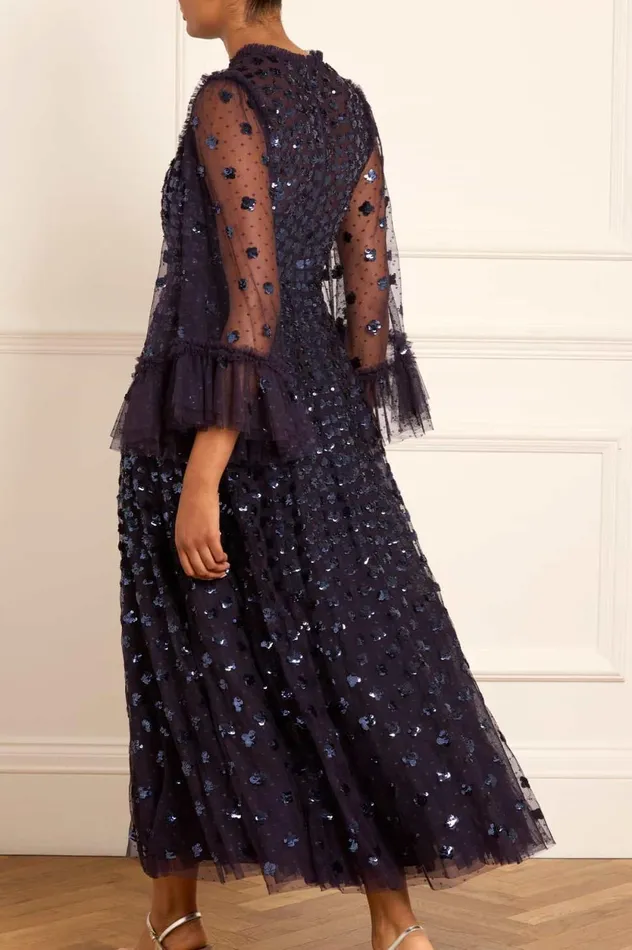 Glisten Long Sleeve Ankle Gown Blue Women Needle and Thread Dresses