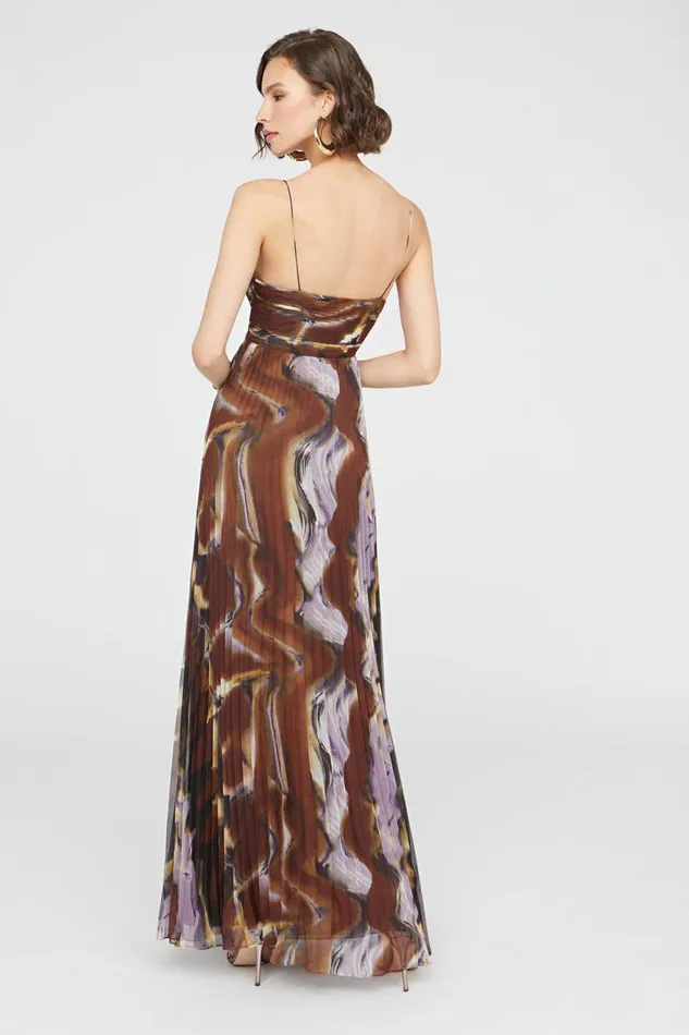 Gowns Women Halston Fosette Gown In Chiffon Earth Strata