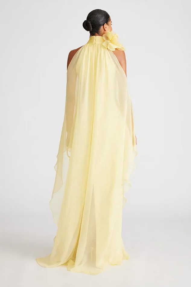Gowns Women Halston Ginnie Gown In Crepe and Chiffon Buttermilk