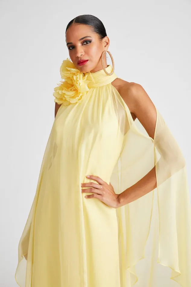 Gowns Women Halston Ginnie Gown In Crepe and Chiffon Buttermilk