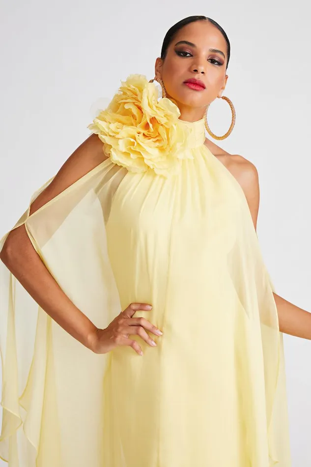 Gowns Women Halston Ginnie Gown In Crepe and Chiffon Buttermilk