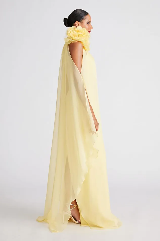 Gowns Women Halston Ginnie Gown In Crepe and Chiffon Buttermilk