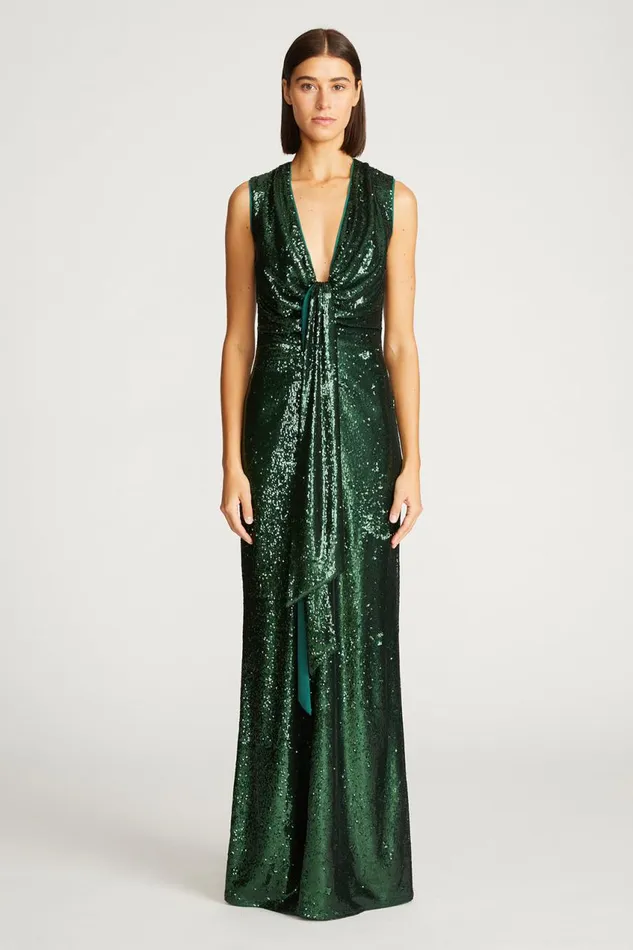 Gowns Women Halston Magdalena Gown In Sequin Bottle Green
