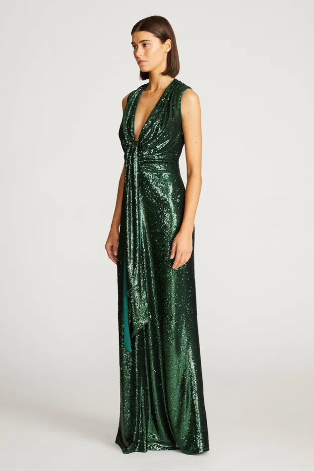 Gowns Women Halston Magdalena Gown In Sequin Bottle Green