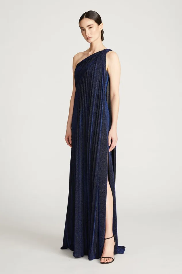 Gowns Women Halston Priya Knit Pleated Gown Navy