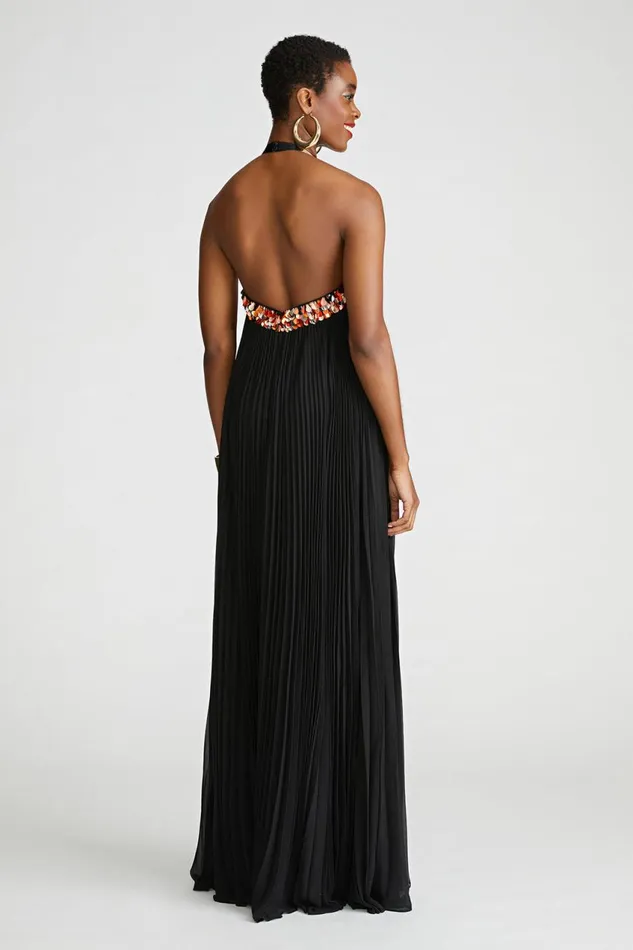 Gowns Women Halston Pythia Gown In Pleated Chiffon Black