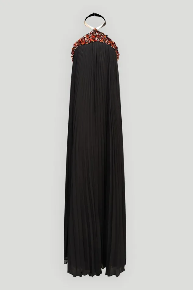 Gowns Women Halston Pythia Gown In Pleated Chiffon Black