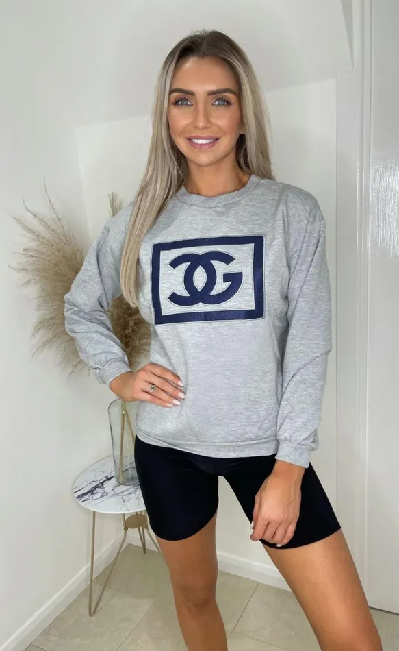 Grey Cg Print Sweatshirt Women Missfiga LoungewearTracksuits