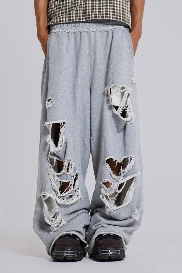 Grey Marl Distressed Monster Joggers Men Loungewear Jaded London