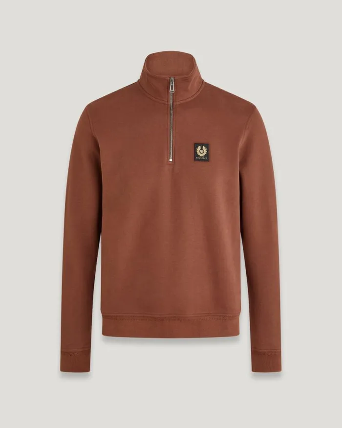 Hoodies and Sweatshirts Men Belstaff Belstaff Quarter Zip Sweatshirt Deep Copper