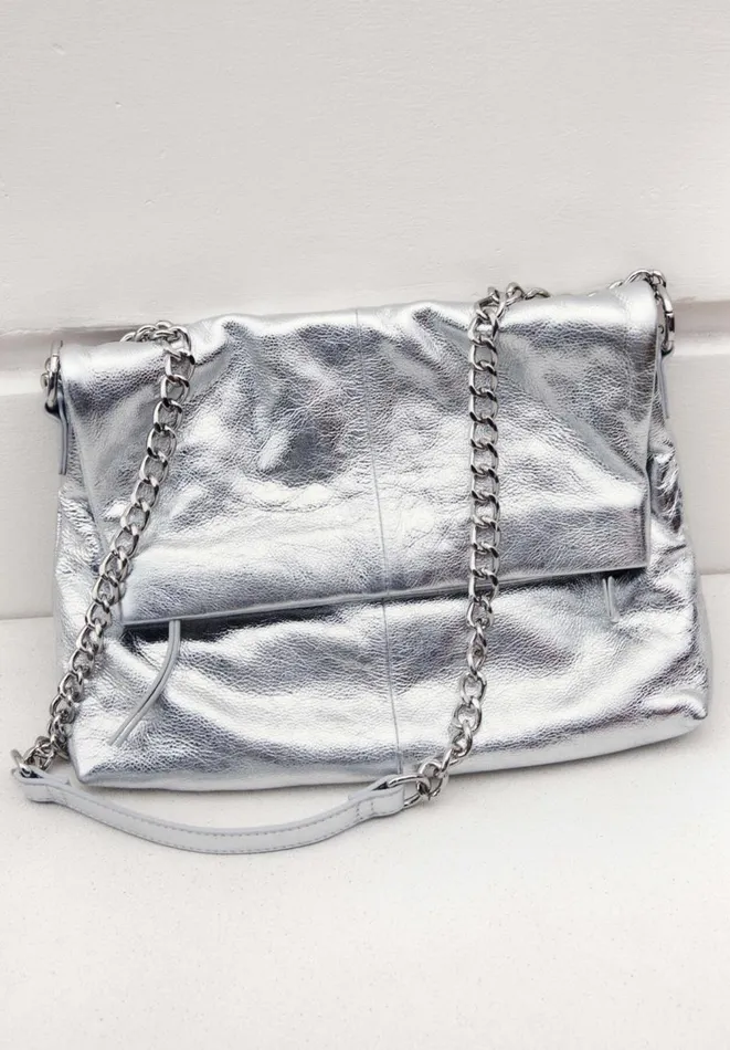 Hush Bags Women Perrie Chain Leather Crossbody Bag Silver