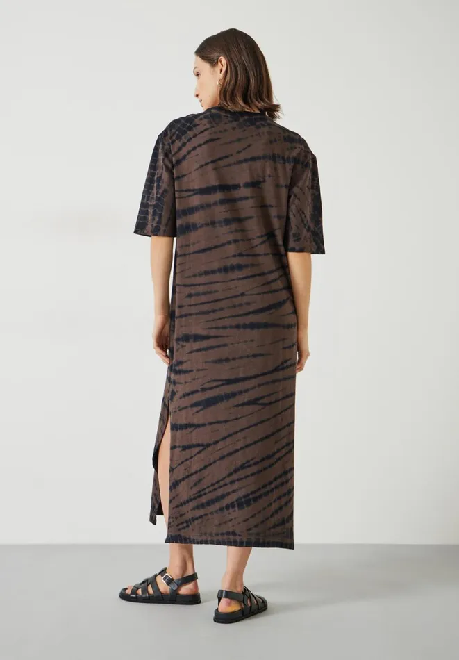 Hush Dresses Women Addie Cotton Relaxed Midi TShirt Dress Diagonal Tie Dye Brown