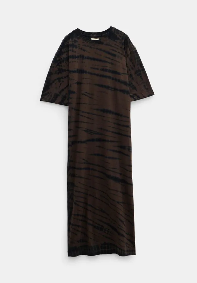 Hush Dresses Women Addie Cotton Relaxed Midi TShirt Dress Diagonal Tie Dye Brown