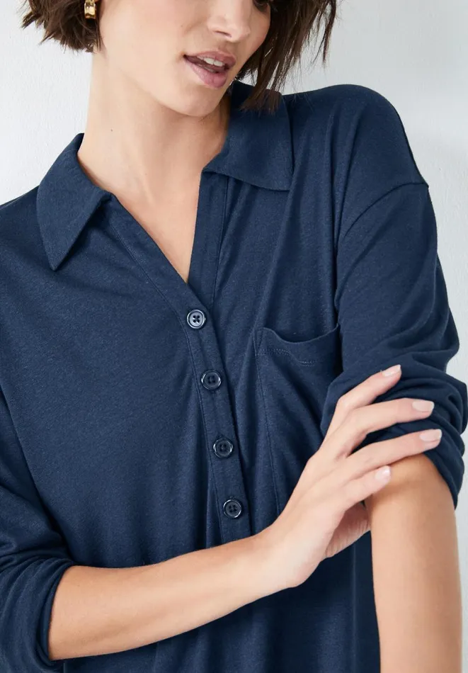 Hush Dresses Women Chesten Linen Blend Jersey Dress Midnight Navy