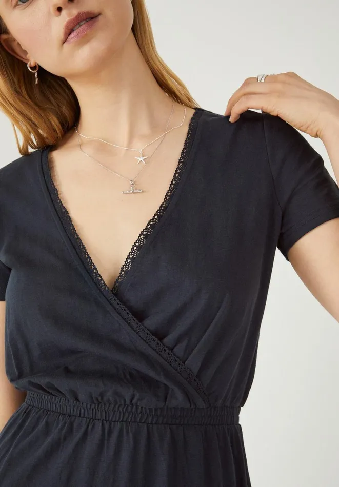 Hush Dresses Women Naila Lace Jersey Midi Dress Midnight Navy Hush Dresses Women Naila Lace Jersey Midi Dress Midnight Navy