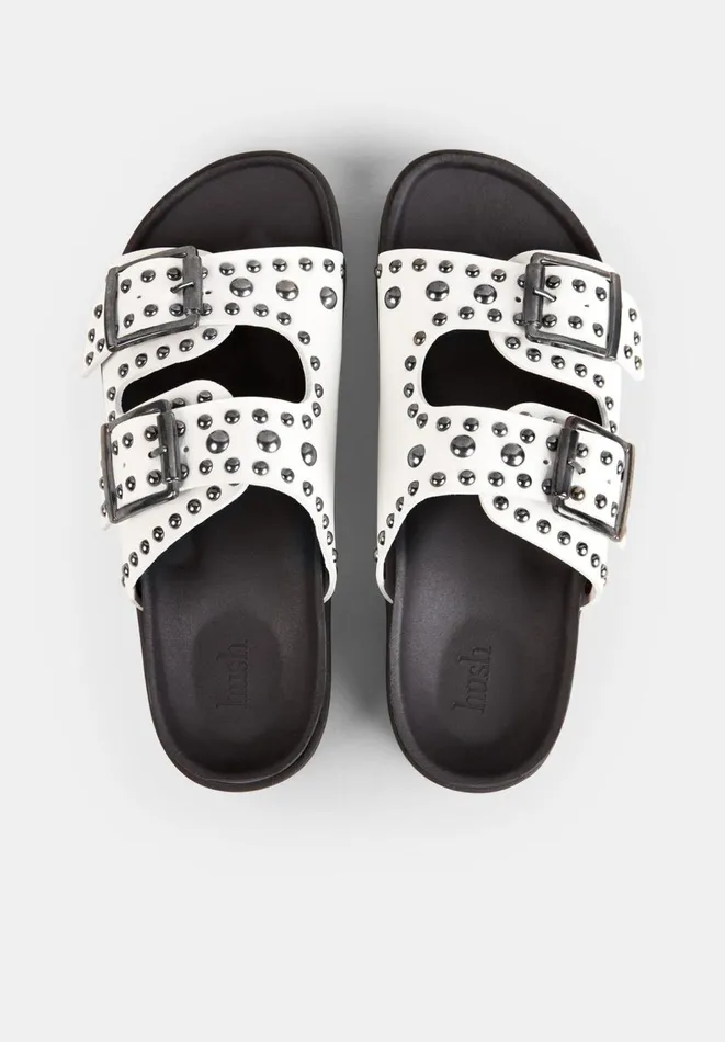 Hush Flats Women Kapalua Leather Studded Sandals White Hush Flats Women Kapalua Leather Studded Sandals White
