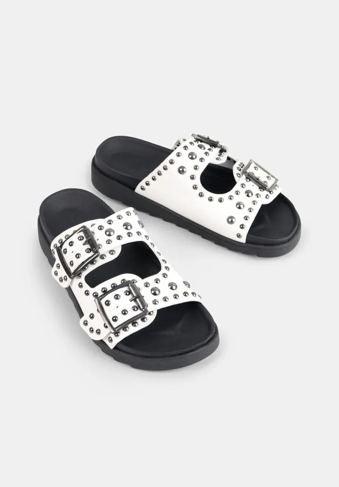 Hush Flats Women Kapalua Leather Studded Sandals White Hush Flats Women Kapalua Leather Studded Sandals White