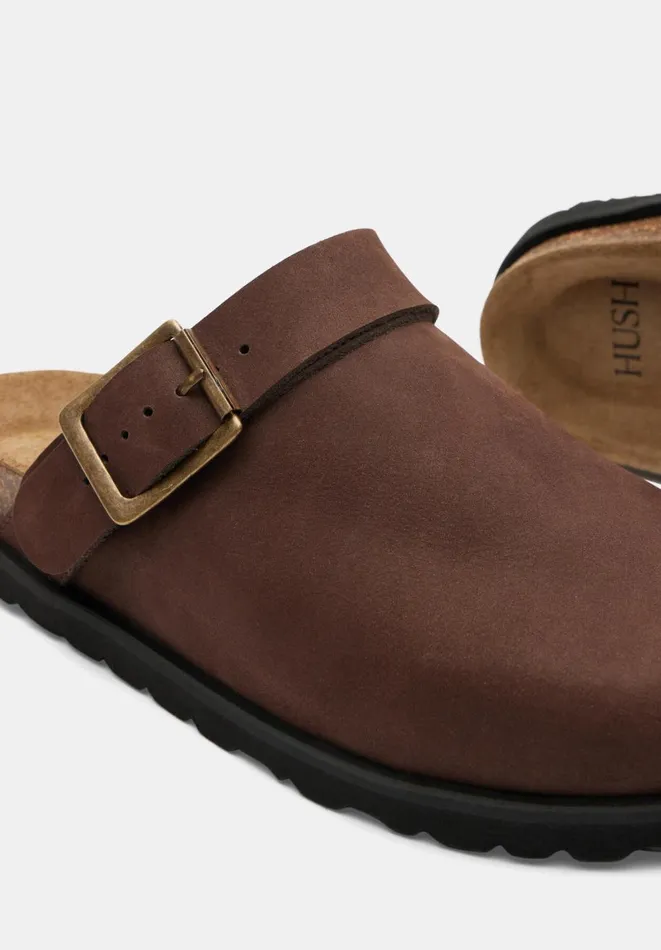 Hush Flats Women Lupita Mule Suede Clogs Chocolate Brown