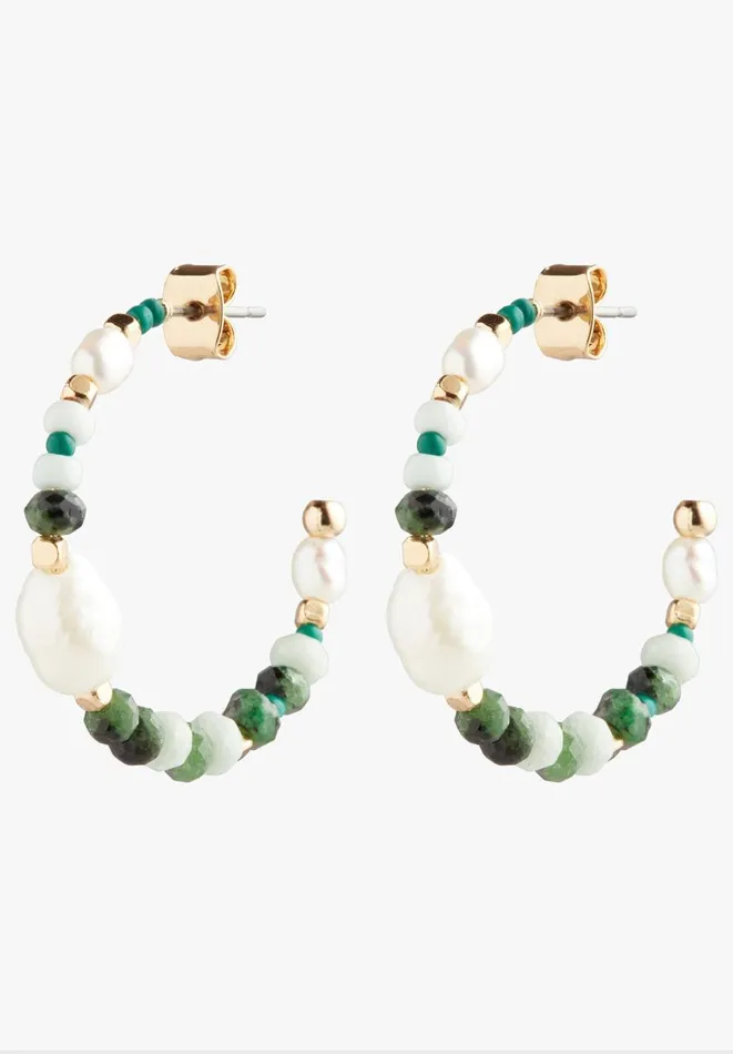 Hush Jewellery Women Azalea Semi Precious Hoops Goldgreen