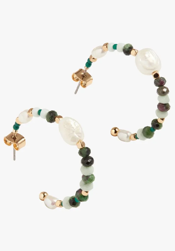 Hush Jewellery Women Azalea Semi Precious Hoops Goldgreen