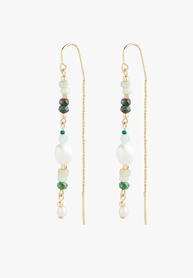 Hush Jewellery Women Azalea Semi Precious Threader Earrings Goldgreen