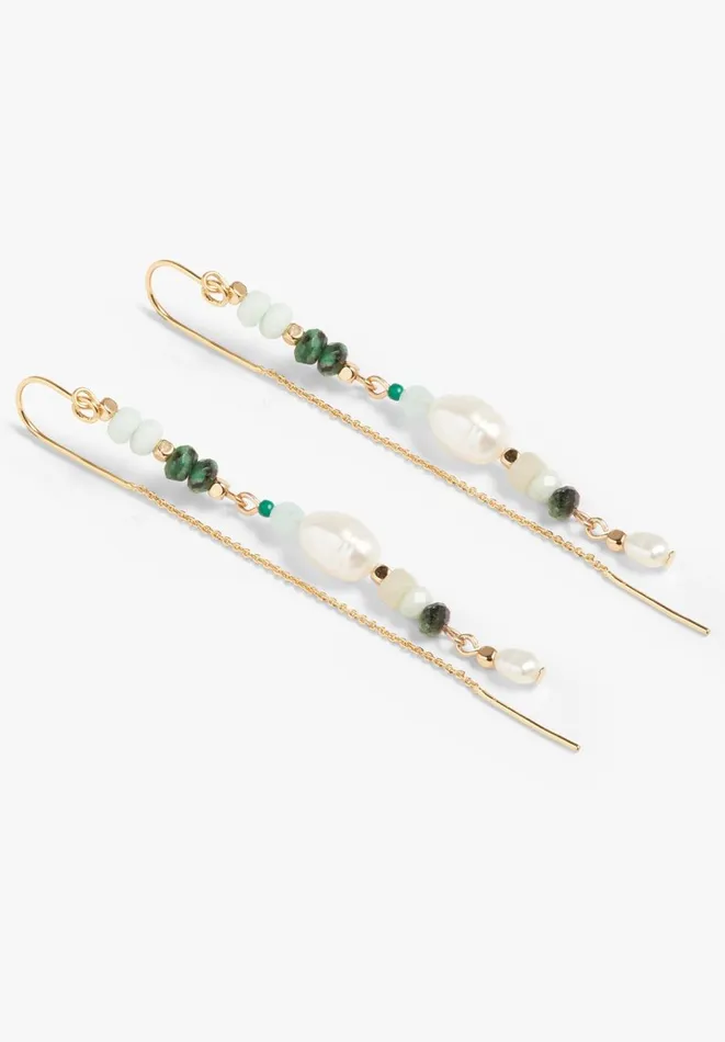 Hush Jewellery Women Azalea Semi Precious Threader Earrings Goldgreen