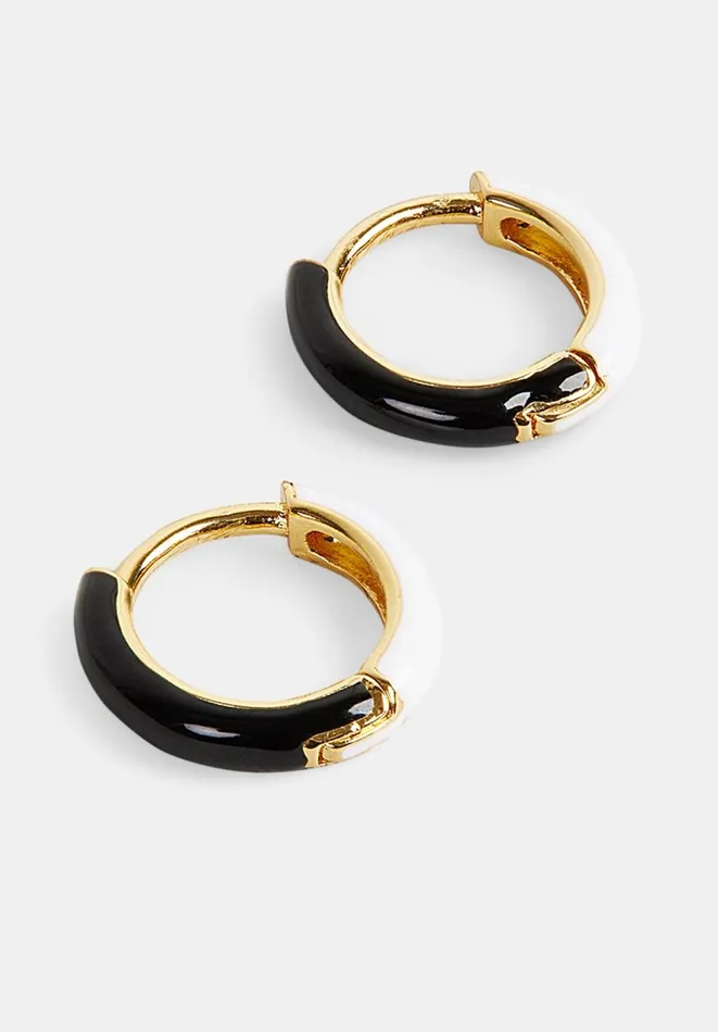 Hush Jewellery Women Effie Enamel Hoop Earring Goldblackwhite